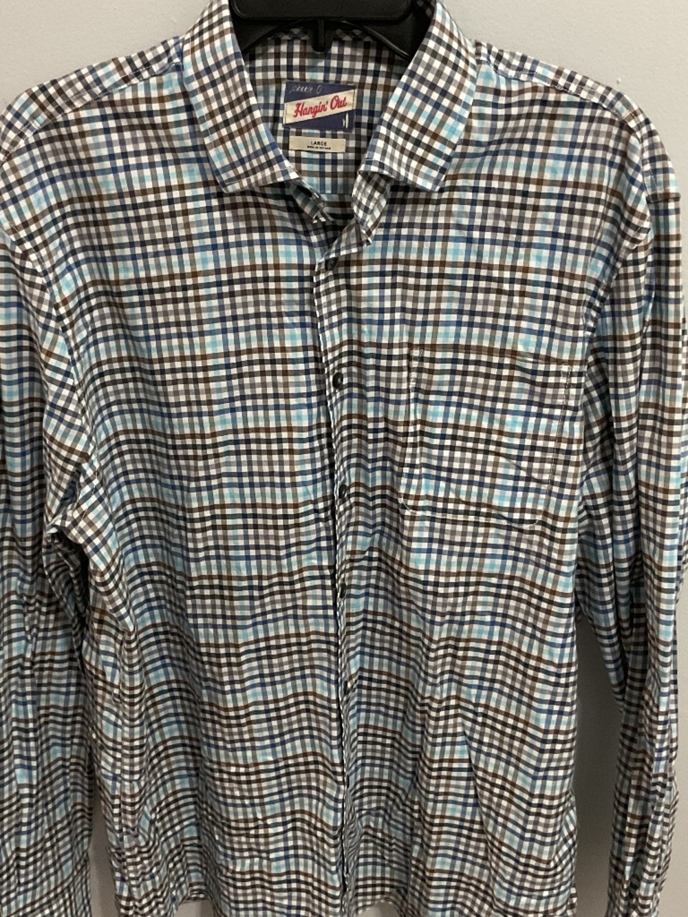 Men’s Johnnie-O LS Checked Button-up Shirt, Large